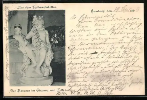 AK Hamburg, Bacchus-Statue im Eingang zum Gasthaus Ratsweinkeller