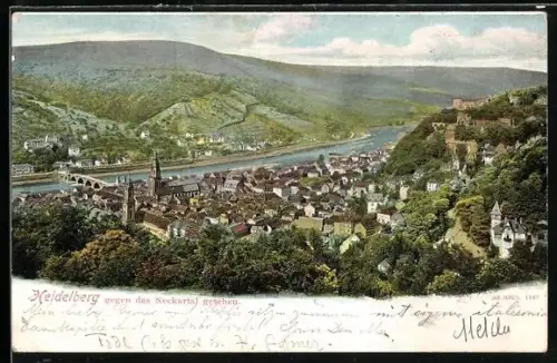 AK Heidelberg, Blick über Stadt und Neckartal