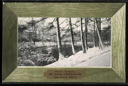 AK Bremen, Wallpartie, Neujahrsgruss, Passepartout