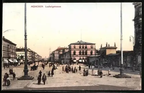 AK München, Ludwigstrasse mit Cafe