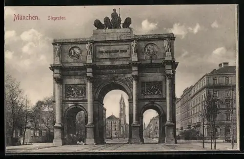 AK München, Siegestor mit Strassenpartie