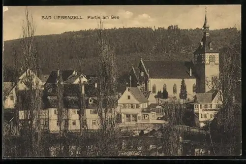 AK Bad Liebenzell, Partie am See mit Kirche