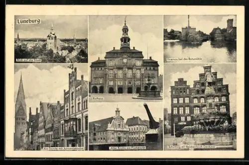 AK Lüneburg, Rathaus, Am Sande mit Johanniskirche, Alter Kran am Fischmarkt