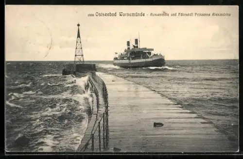 AK Warnemünde, Aussenmole, Fährschiff Prinzess Alexandra