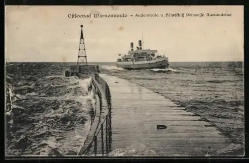 AK Warnemünde, Aussenmole, Fährschiff Prinzessin Alexandrine