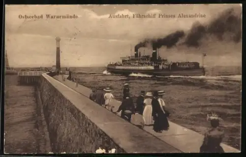AK Warnemünde, Ausfahrt Fährschiff Prinzess Alexandrine