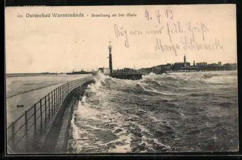 AK Warnemünde, Brandung an der Mole