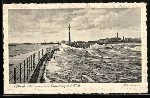 AK Warnemünde, Sturmbewegung an der Mole