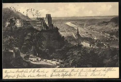 AK Heidelberg, Schloss, Neckar, Stadtpanorama