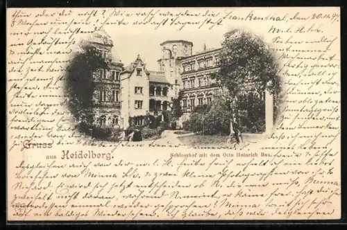 AK Heidelberg, Schlosshof mit dem Otto Heinrich Bau