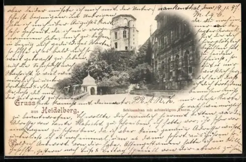 AK Heidelberg, Schlossruine mit achteckigem Turm