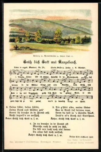 Lied-AK Anton Günther NR 24: Grüss dich Gott mei Arzgeberch, Keilberg mit Sonnenwirbel u. Unruh