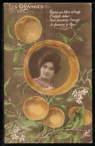 AK Porträt einer eleganten Dame in einer Orange