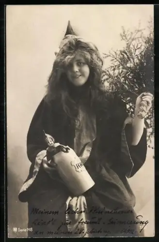 AK Münchner Kindl mit einem Deckelschoppen