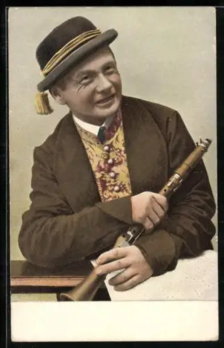 AK Bauernhochzeit, Musiker mit Blasinstrument