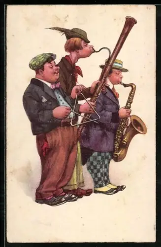 AK Die besten Neujahrswünsche, Musiker mit Blasinstrumenten