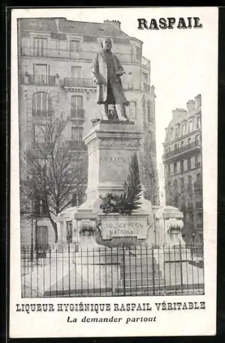 AK Reklame für Likör vor einer Statue des Gründers F. V. Raspail