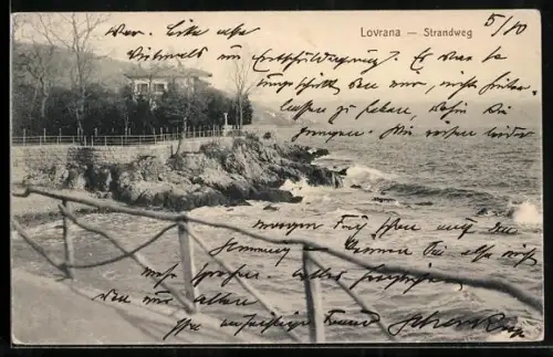 AK Lovrana, Strandweg am Wasser