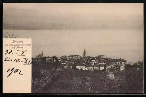 AK Lovrana, Die alte Stadt mit Blick auf Fiume