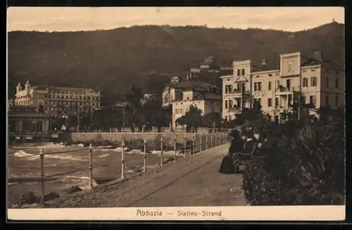 AK Abbazia, Slatina-Strand von der Promenade aus