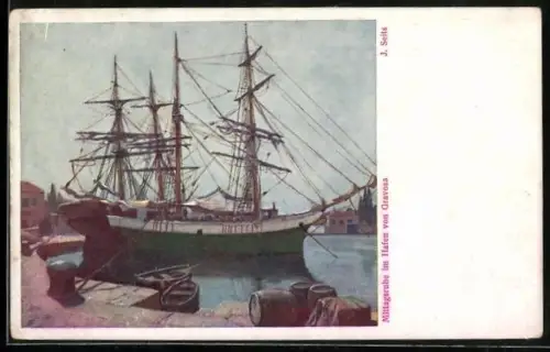 Künstler-AK Gravosa, Mittagsruhe im Hafen, Segelschiffe