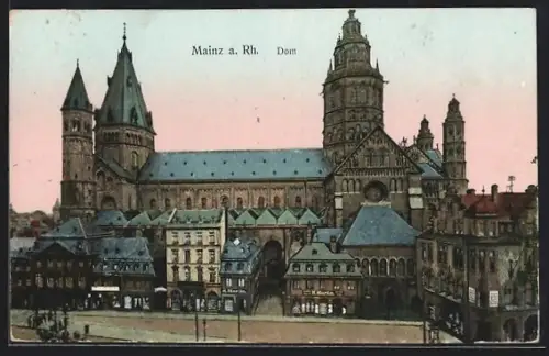 Goldfenster-AK Mainz a. Rh., Dom mit leuchtenden Fenstern