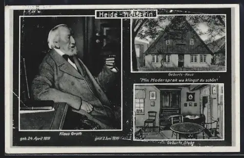 AK Heide / Holstein, Geburtshaus und Stube von Klaus Groth, Portrait