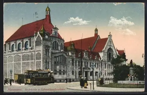 AK Hannover, Strassenbahn vor der Badehalle