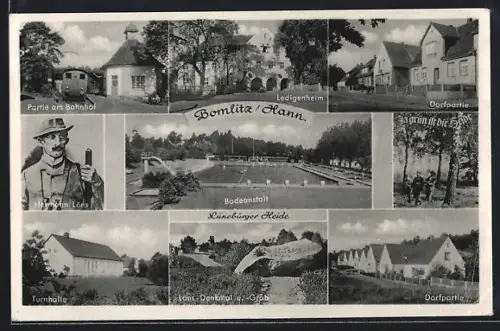 AK Bomlitz /Hann., Turnhalle, Bahnhof, Badeanstalt