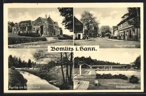 AK Bomlitz i. Hann., Verwaltungsgebäude, Badeanstalt, Hauptstrasse