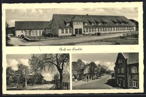 AK Bomlitz, Strassenpartie mit Geschäft von Georg Wülfrath, Gebäudeansicht, Denkmal