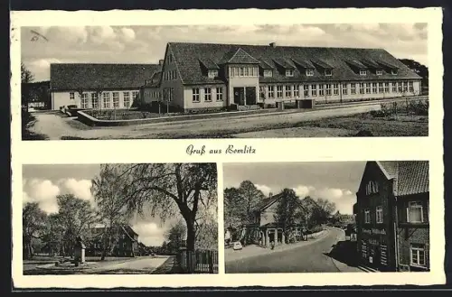 AK Bomlitz, Strassenpartie mit Geschäft von Georg Wülfrath, Gebäudeansicht, Denkmal