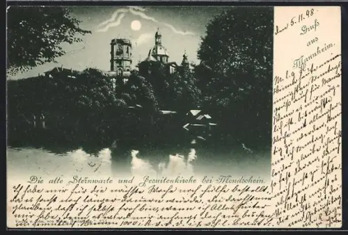 AK Mannheim, Ansicht der alten Sternwarte und der Jesuitenkirche