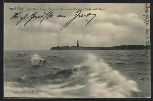 AK Insel Oye, Teilansicht bei Sturm in der Ostsee, Sichtbar auf der Fahrt von Stettin nach Rügen
