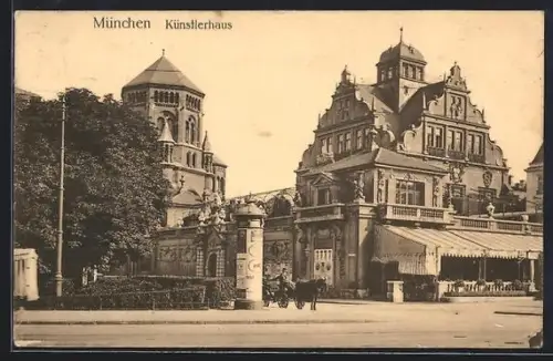 AK München, Blick auf das Künstlerhaus und die Synagoge