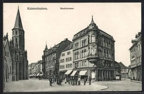 AK Kaiserslautern, Marktstrasse mit Geschäften und Kirche