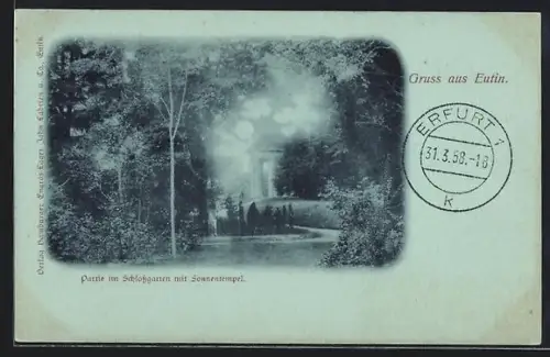 Mondschein-AK Eutin, Sonnentempel im Schlossgarten