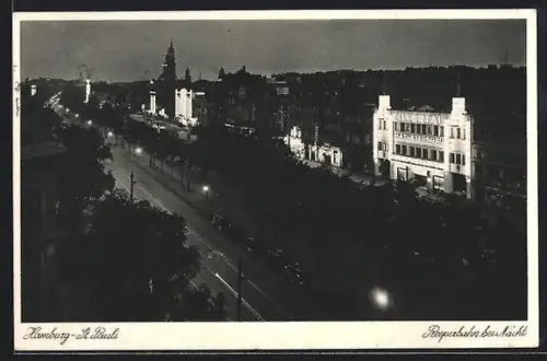 AK Hamburg-St. Pauli, Reeperbahn mit Gasthaus Mathäserbräu bei Nacht