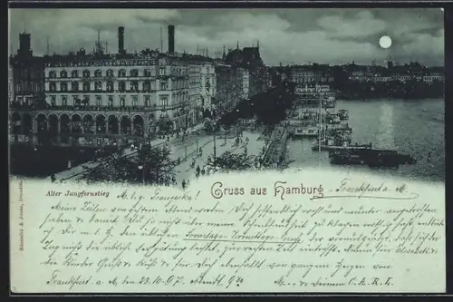 Mondschein-AK Hamburg-Neustadt, Alter Jungfernstieg mit Hotel St. Petersburg