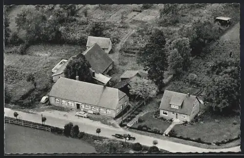 AK Schwalingen, Willy von Fintel Gasthof aus der Vogelschau