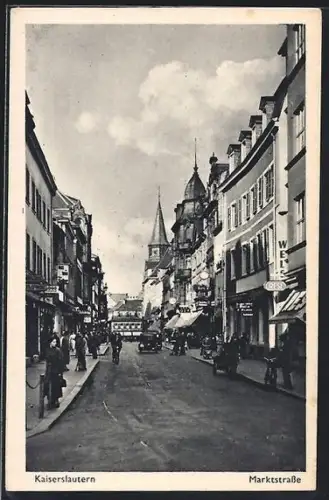 AK Kaiserslautern, Marktstrasse mit Geschäften und Türmen