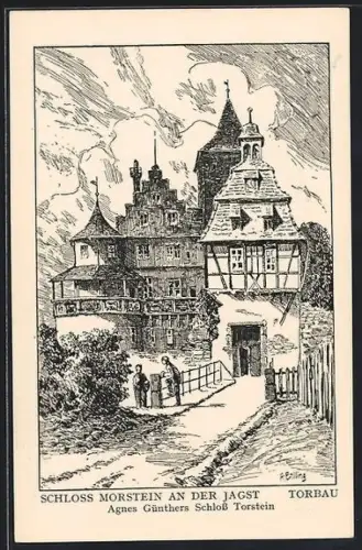 Künstler-AK Gerabronn, Schloss Morstein an der Jagst, Torbau
