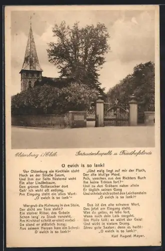 AK Oldenburg / O., Gertrudenkapelle u. Friedhofslinde, Oewich is so Lank Lied