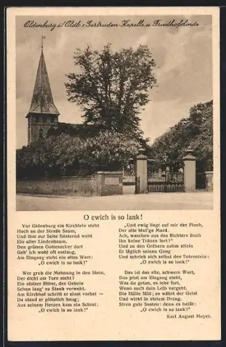 AK Oldenburg / O., Gertruden Kapelle u. Friedhofslinde, Lied O ewich is so lank!