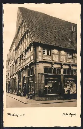 AK Oldenburg i. O., Haus Wilh. Degode, Stoffgeschäft, mit Strassenecke