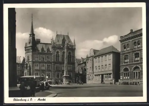 AK Oldenburg i. O., Markt mit Denkmal