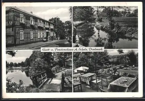 AK Dorfmark, Gast- und Pensionshaus A. Schulz, Terrasse, Uferpartie