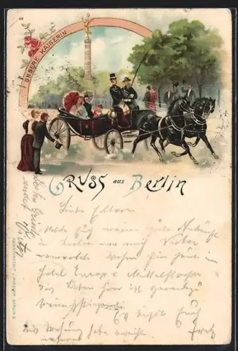 Lithographie Berlin-Tiergarten, Unsere Kaiserin bei einer Kutschfahrt durch den Tiergarten