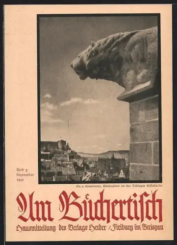 AK Freiburg i. Br., Am Büchertisch, Hausmitteilung des Verlags Herder, Markuslöwe an der Tübinger Stiftskirche