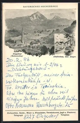 AK Siegsdorf /Adelholzen, Totalansicht mit Panorama des Bayerischen Hochgebirges